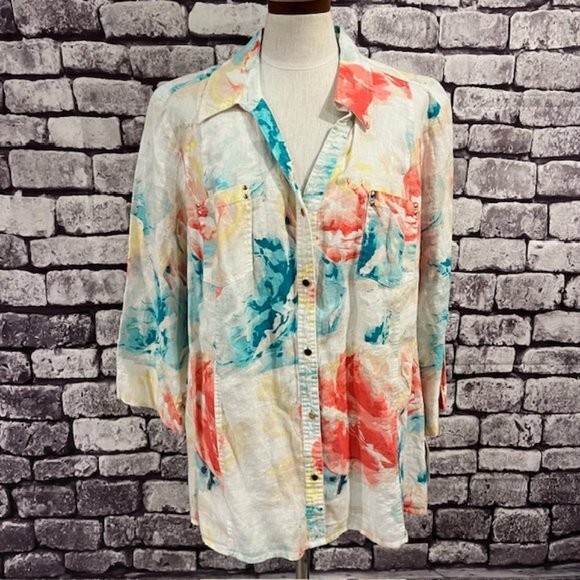 Jm Collection Nwt V-Neck Button Down Blouse Size 24w